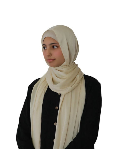 Satin Silk Crepe Dotted Shawl / Scarf (Cream)