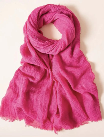 Pink Cotton Scarf for Women - Cotton Scarf Bright Pink