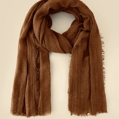 Crinkle Pure Brown Cotton Scarves - Cotton Scarf (Rust Brown)