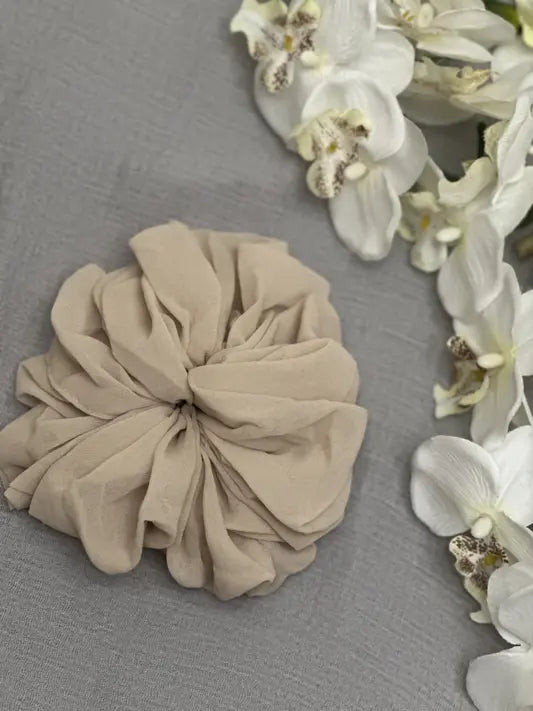 Large Chiffon Scrunchie (Beige) - Ayesha’s Collection