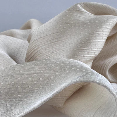 Satin Silk Crepe Dotted Shawl  Scarf (Cream) - Ayesha’s Collection