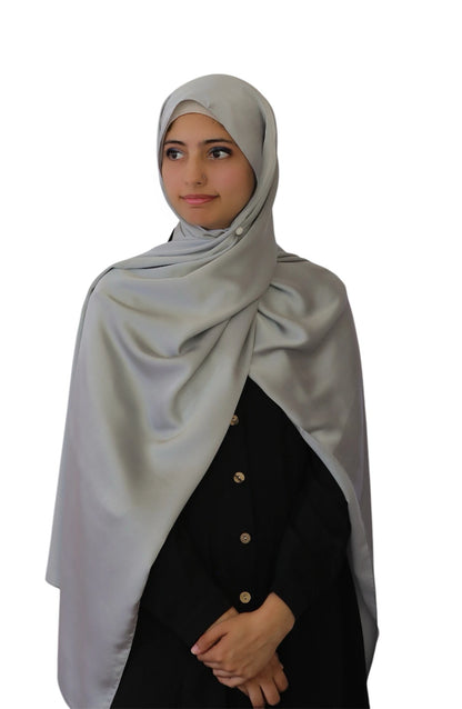 Matte Satin Silk Scarf (Silver Grey) - Ayesha’s Collection