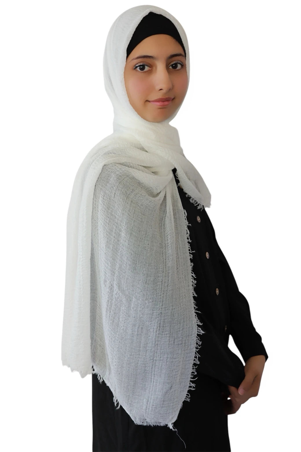 Crinkle Cotton Summer Scarf - Cotton Scarf (White) - Ayesha’s Collection